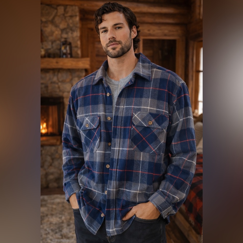 Jachs New York Blue Plaid Flannel Shirt Jacket XXL 100% Cotton [000213]